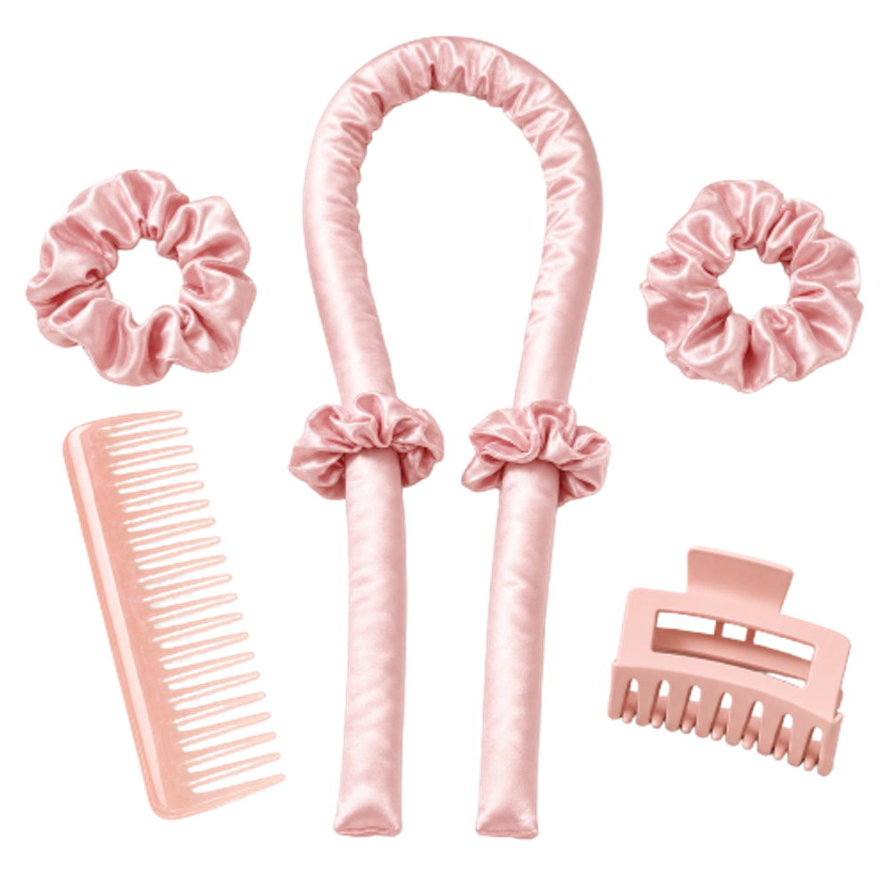 Lockenband ohne Hitze – 5-teiliges Satin-Set Rosa