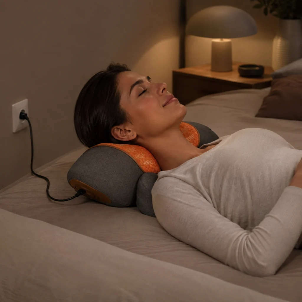 Nackenmassagegerät bei einer entspannten Anwendung zuhause