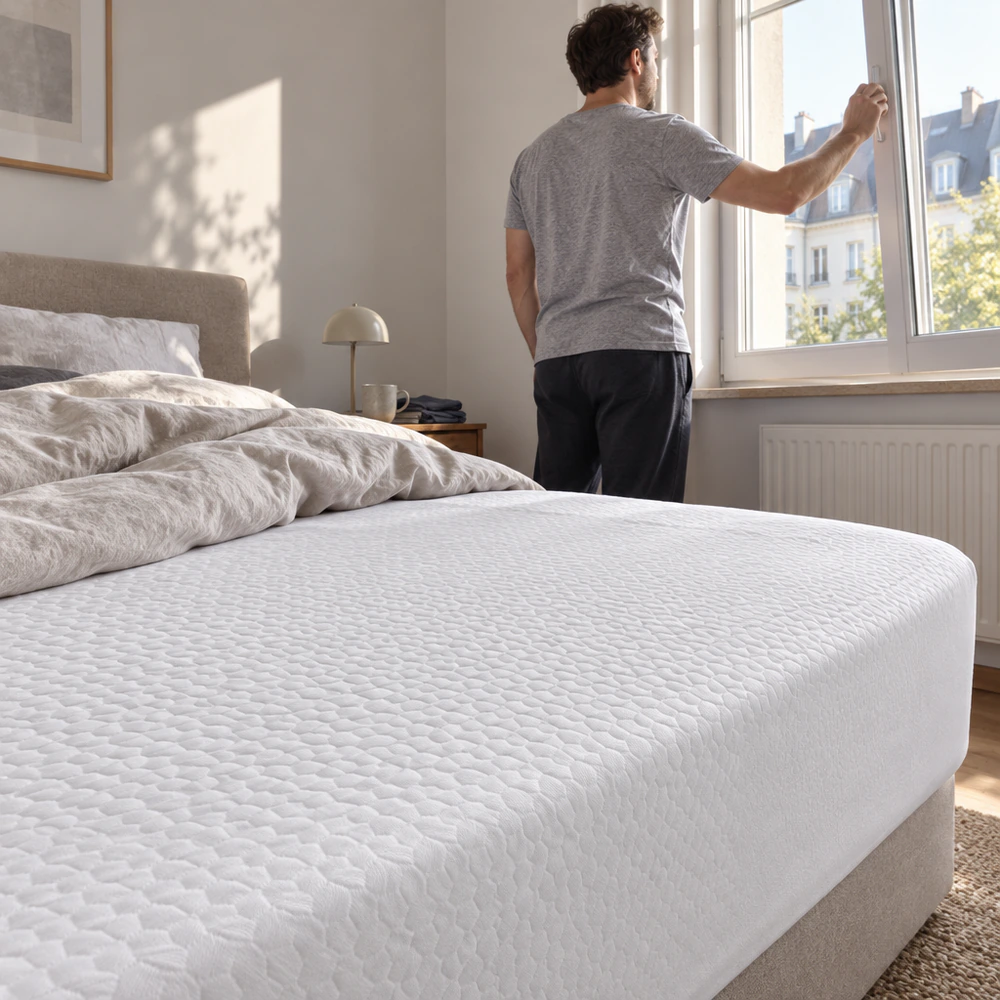 Kühlendes Spannbettlaken Weiß – atmungsaktiv, Rundumgummi, bis 30 cm Matratzenhöhe, 90–180 × 200 cm – Bild 4