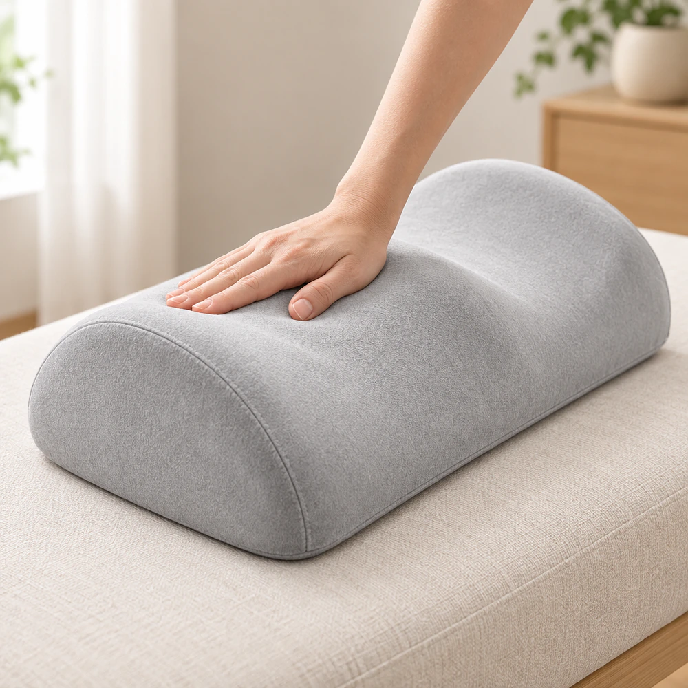 Beinhochlagerungskissen Memory Foam, ergonomisch, 55 × 30 × 14,5 cm, hellgrau, Baumwollbezug waschbar – Bild 7