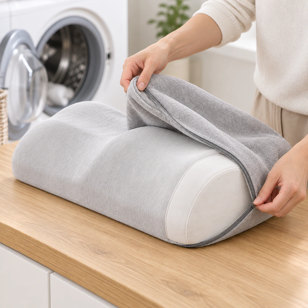 Beinhochlagerungskissen Memory Foam, ergonomisch, 55 × 30 × 14,5 cm, hellgrau, Baumwollbezug waschbar – Bild 8