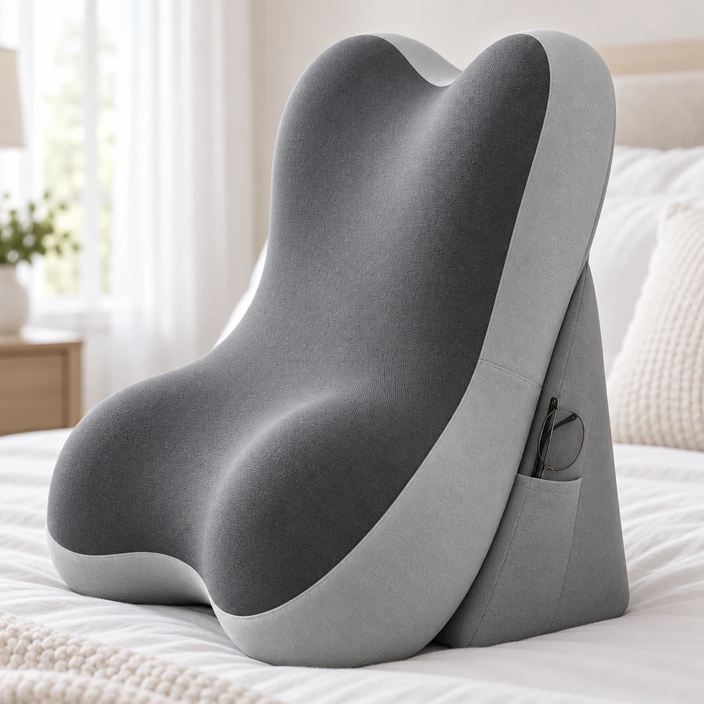 Lesekissen fürs Bett mit Memory-Schaum, herausnehmbarer Nackenstütze & Seitentaschen, 60 × 45 cm – Bild 3