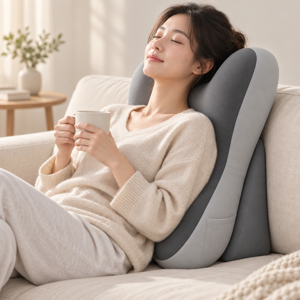 Lesekissen fürs Bett mit Memory-Schaum, herausnehmbarer Nackenstütze & Seitentaschen, 60 × 45 cm – Bild 4