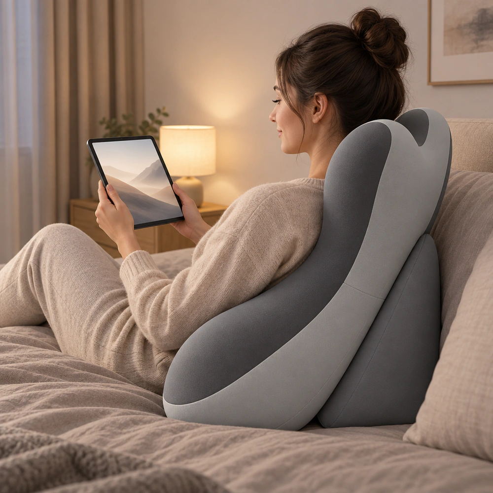Lesekissen fürs Bett mit Memory-Schaum, herausnehmbarer Nackenstütze & Seitentaschen, 60 × 45 cm – Bild 2