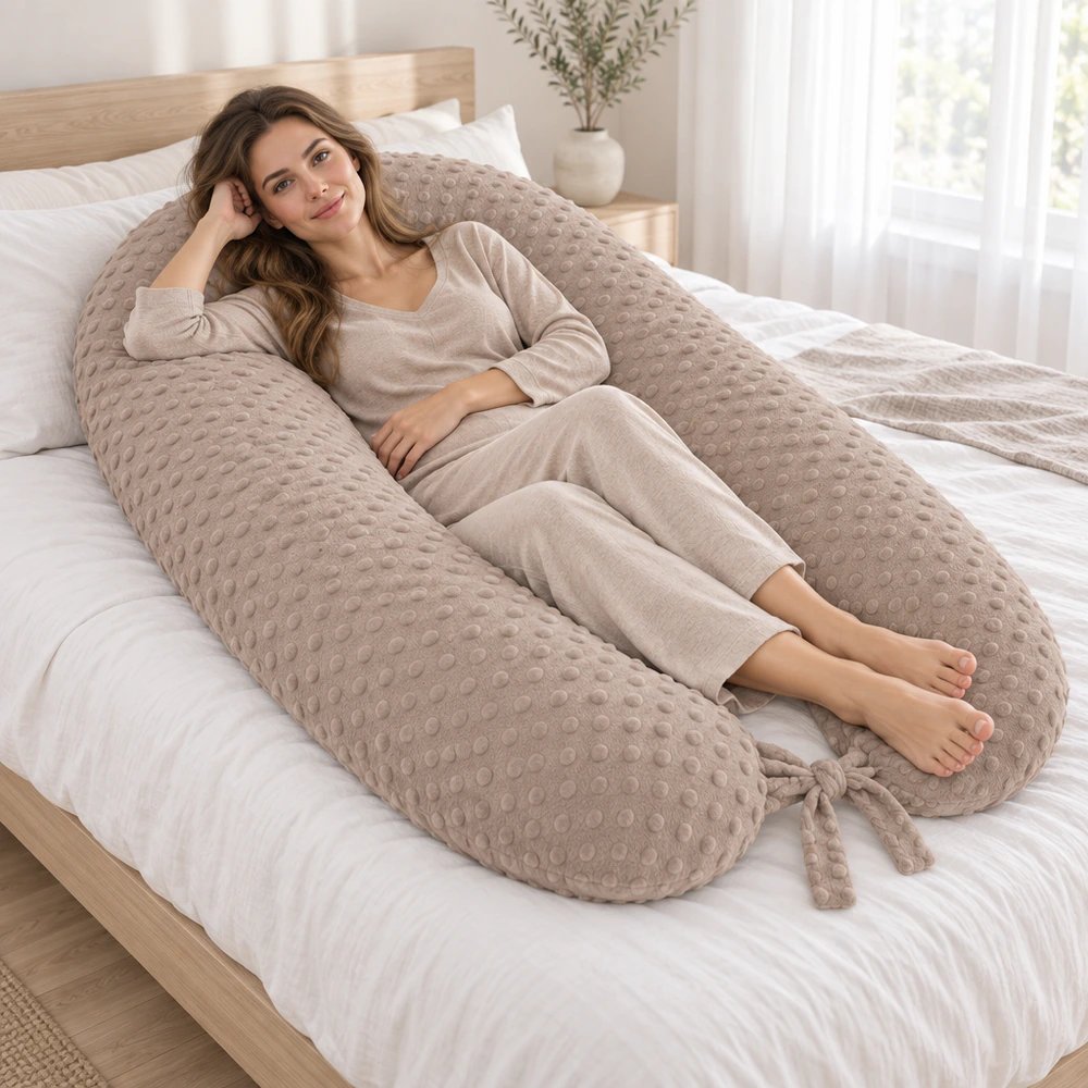 U-förmiges Schwangerschaftskissen 170 cm – Seitenschläferkissen mit Minky-Bezug, waschbar – Bild 7
