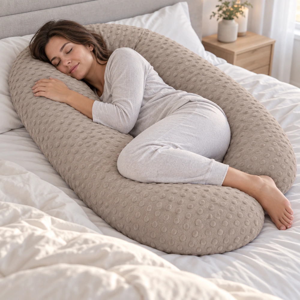 U-förmiges Schwangerschaftskissen 170 cm – Seitenschläferkissen mit Minky-Bezug, waschbar – Bild 2