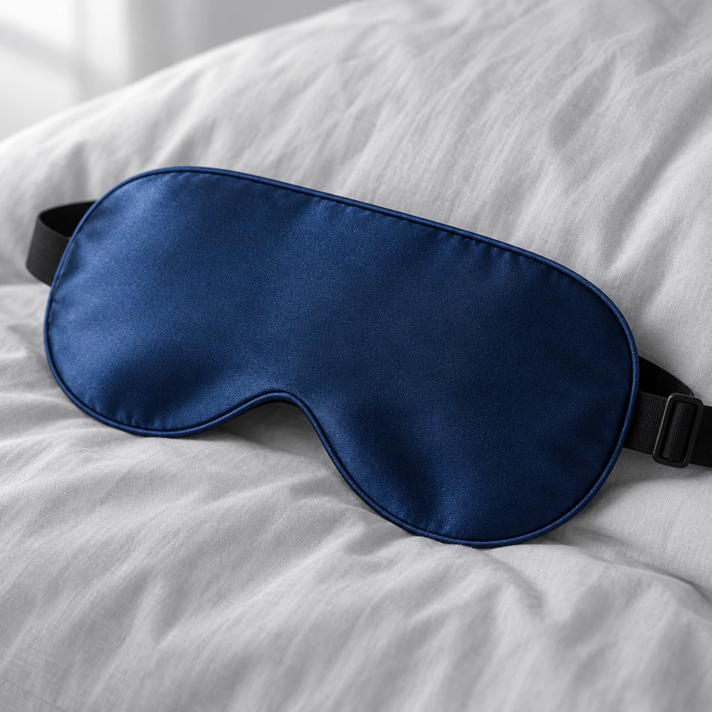 Seiden-Schlafmaske aus 6A-Maulbeerseide, blau, verstellbar 20–80 cm, mit Nasenflügeln & Aufbewahrungsbeutel – Bild 3
