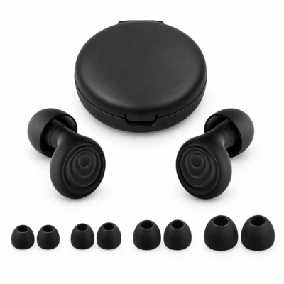 Wiederverwendbare Schlaf-Ohrstöpsel aus Silikon, bis 33 dB Geräuschdämpfung, XS–L Aufsätze & Etui, Schwarz